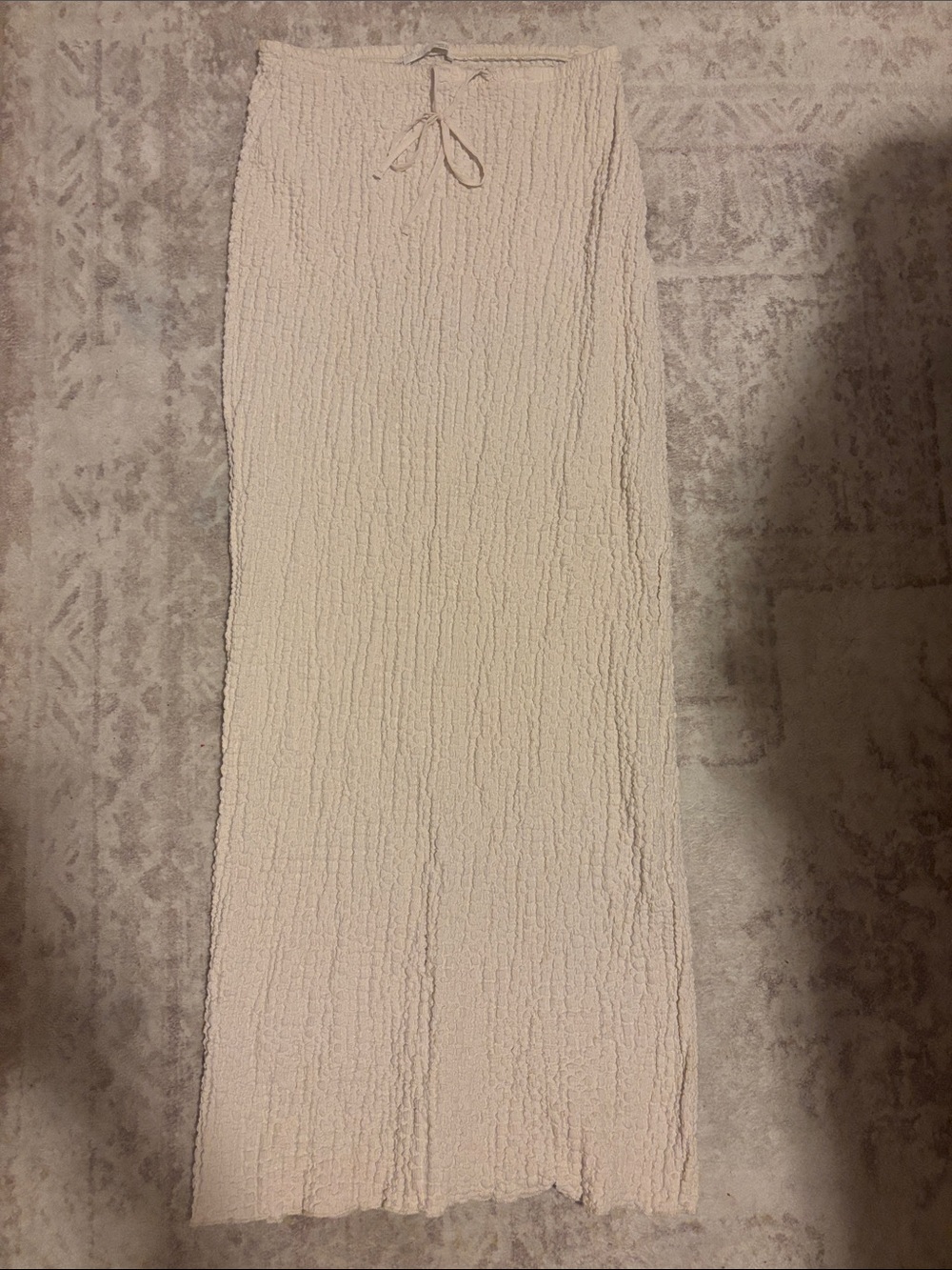 Zara Textured Mid Rise Neutral Cream Maxi Skirt with Drawstring - Picture 2 of 3
